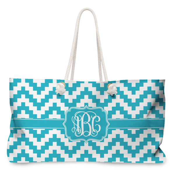 Custom Pixelated Chevron Large Tote Bag with Rope Handles (Personalized)