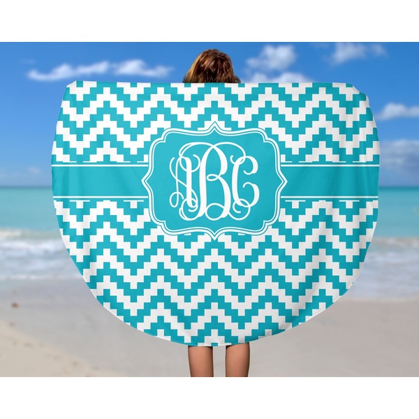 Pixelated Chevron Round Beach Towel - In Use