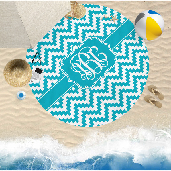 Pixelated Chevron Round Beach Towel Lifestyle