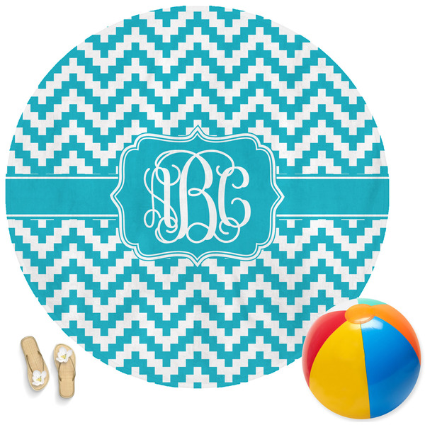 Custom Pixelated Chevron Round Beach Towel (Personalized)