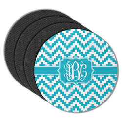 Pixelated Chevron Round Rubber Backed Coasters - Set of 4 (Personalized)