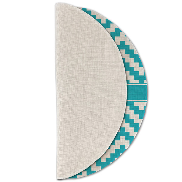 Pixelated Chevron Round Linen Placemats - HALF FOLDED (single sided)