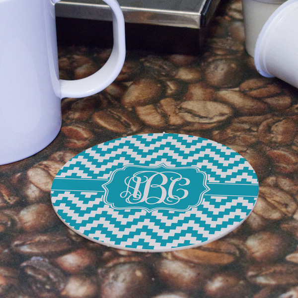 Pixelated Chevron Round Paper Coaster - Front