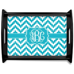Pixelated Chevron Black Wooden Tray - Large (Personalized)