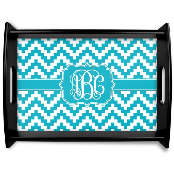 Custom Pixelated Chevron Black Wooden Tray - Large (Personalized)