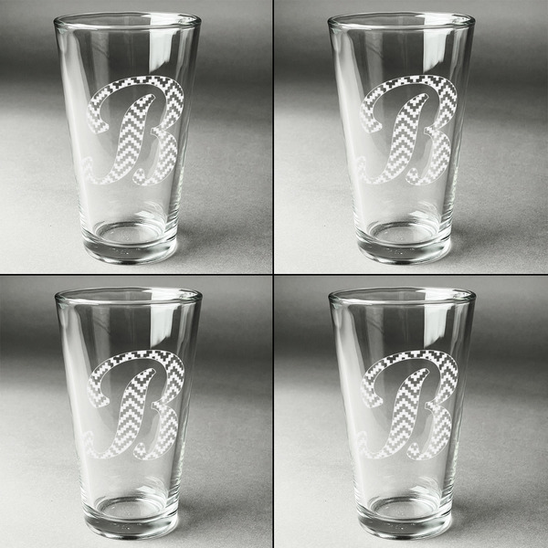 Pixelated Chevron Set of Four Engraved Beer Glasses - Individual View