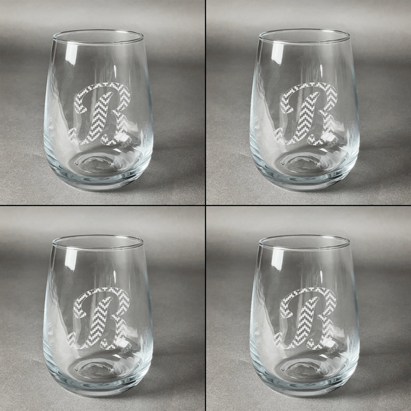 Pixelated Chevron Set of Four Personalized Stemless Wineglasses (Approval)