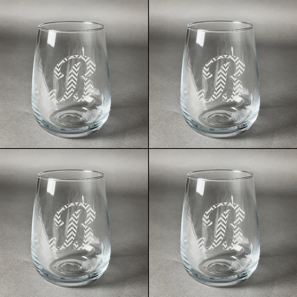 Pixelated Chevron Set of Four Personalized Stemless Wineglasses (Approval)