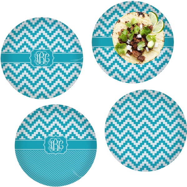 Custom Pixelated Chevron Set of 4 Glass Lunch / Dinner Plate 10" (Personalized)