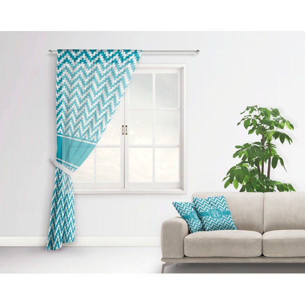 Pixelated Chevron Sheer Curtain With Window and Rod - in Room Matching Pillow