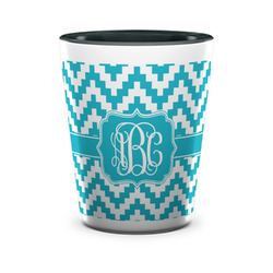 Pixelated Chevron Ceramic Shot Glass - 1.5 oz - Two Tone - Set of 4 (Personalized)