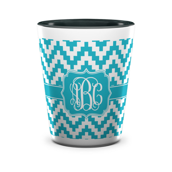 Custom Pixelated Chevron Ceramic Shot Glass - 1.5 oz - Two Tone - Set of 4 (Personalized)