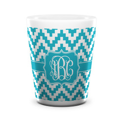 Pixelated Chevron Ceramic Shot Glass - 1.5 oz - White - Set of 4 (Personalized)
