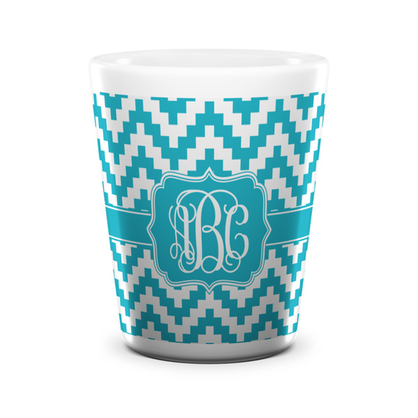 Custom Pixelated Chevron Ceramic Shot Glass - 1.5 oz - White - Single (Personalized)