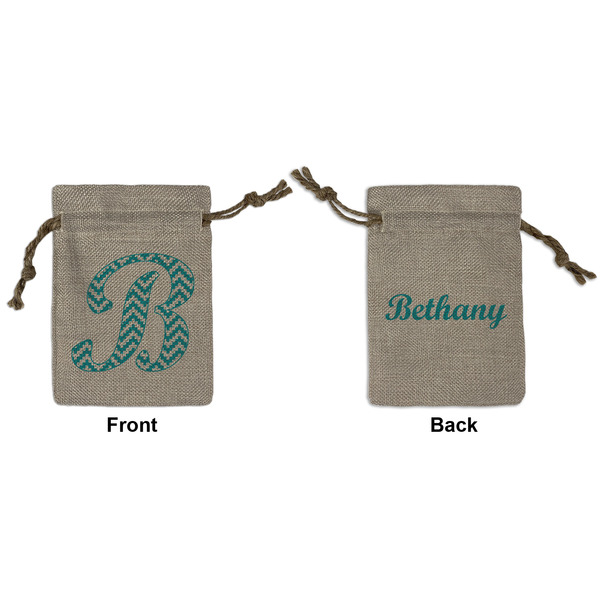 Custom Pixelated Chevron Small Burlap Gift Bag - Front & Back (Personalized)