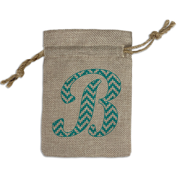 Pixelated Chevron Small Burlap Gift Bag - Front