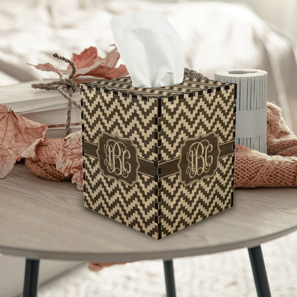 Pixelated Chevron Square Tissue Box Covers - Wood - In Context