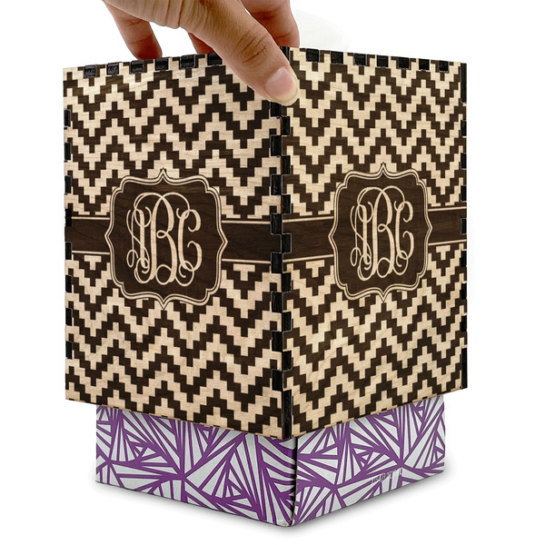 Pixelated Chevron Square Tissue Box Covers - Wood - with box