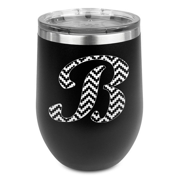 Custom Pixelated Chevron Stemless Stainless Steel Wine Tumbler - Black - Double Sided (Personalized)