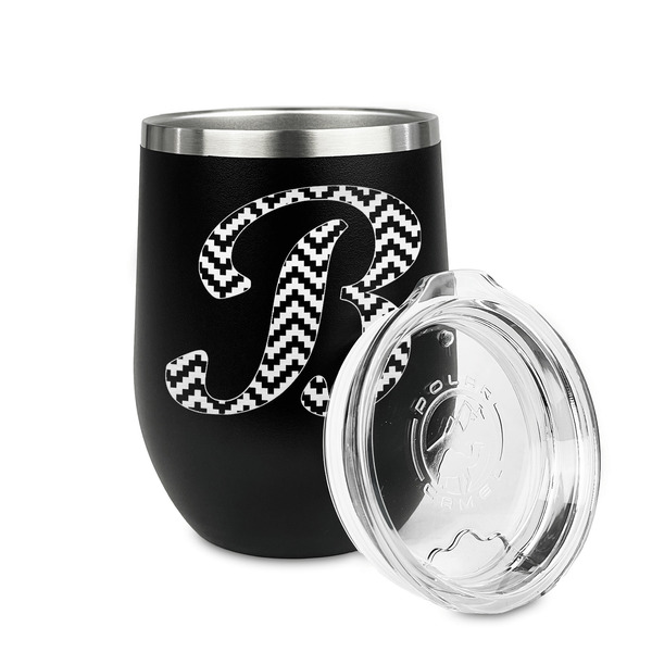 Pixelated Chevron Stainless Wine Tumblers - Black - Single Sided - Alt View