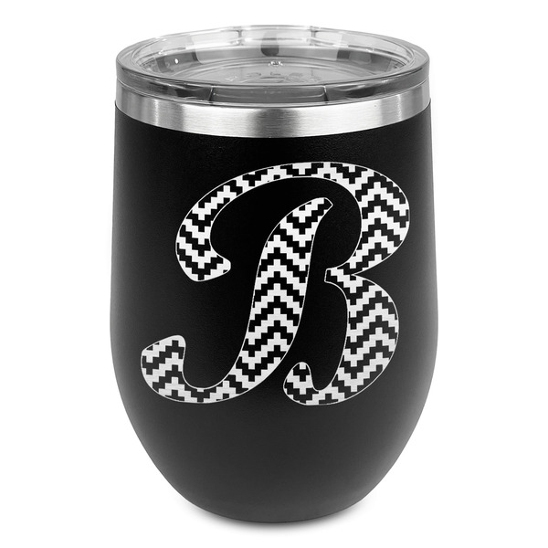 Custom Pixelated Chevron Stemless Stainless Steel Wine Tumbler - Black - Single Sided (Personalized)