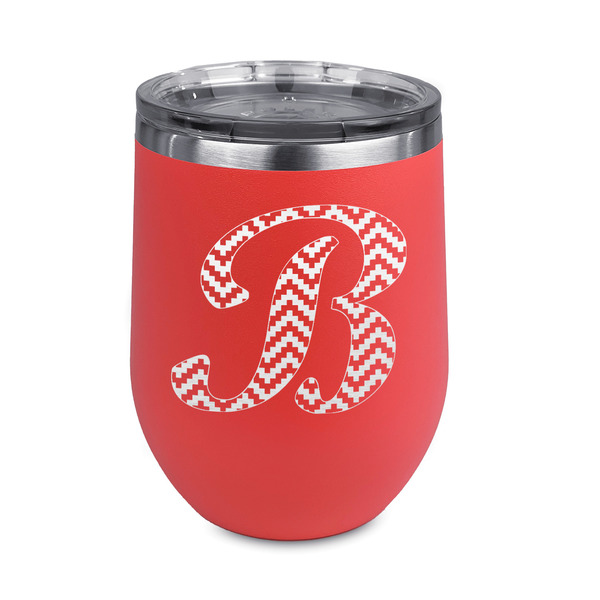 Custom Pixelated Chevron Stemless Stainless Steel Wine Tumbler - Coral - Double Sided (Personalized)