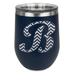 Pixelated Chevron Stemless Stainless Steel Wine Tumbler - Navy - Single Sided (Personalized)