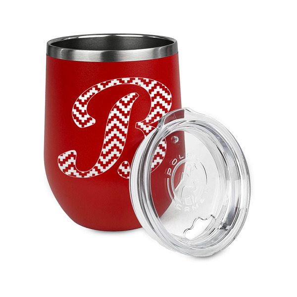 Pixelated Chevron Stainless Wine Tumblers - Red - Double Sided - Alt View