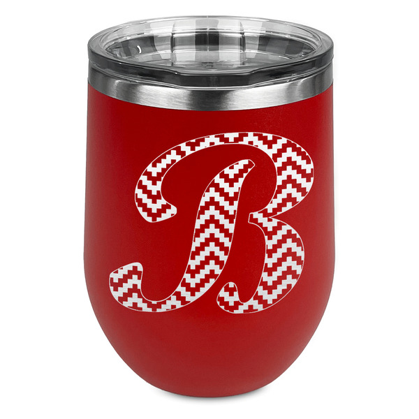 Custom Pixelated Chevron Stemless Stainless Steel Wine Tumbler - Red - Double Sided (Personalized)