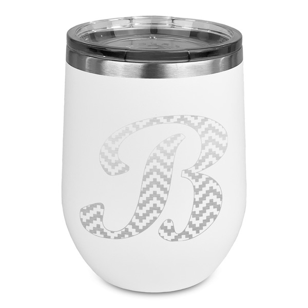 Custom Pixelated Chevron Stemless Stainless Steel Wine Tumbler - White - Single Sided (Personalized)