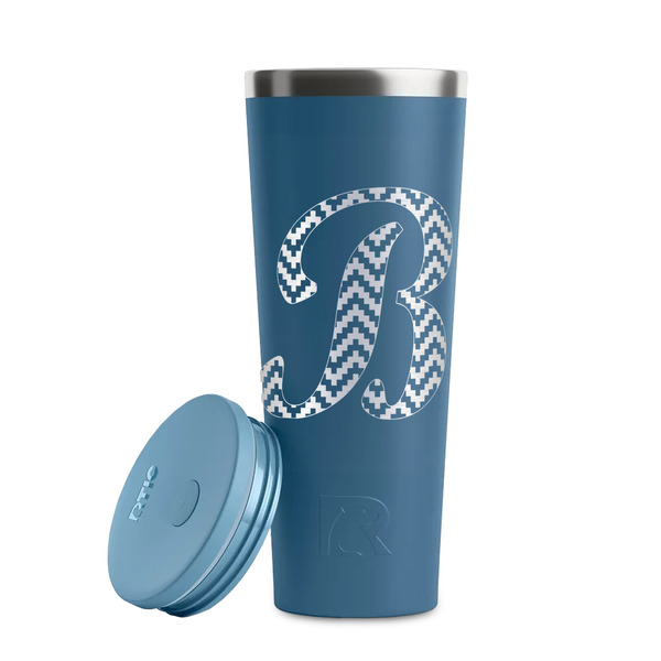 Pixelated Chevron Steel Blue RTIC Everyday Tumbler - 28 oz. - Lid Off