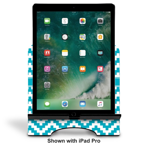 Pixelated Chevron Stylized Tablet Stand - Front with ipad