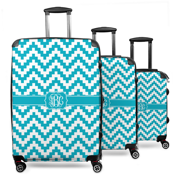 Custom Pixelated Chevron 3 Piece Luggage Set - 20" Carry On, 24" Medium Checked, 28" Large Checked (Personalized)