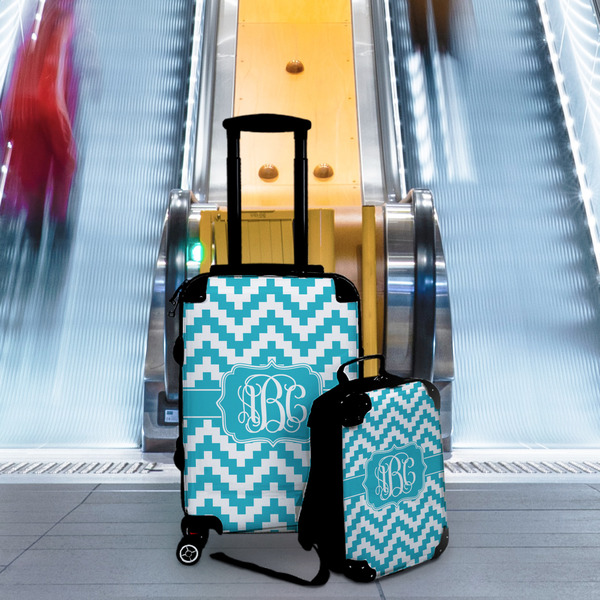 Pixelated Chevron Suitcase Set 4 - IN CONTEXT