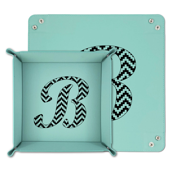 Pixelated Chevron Teal Faux Leather Valet Trays - PARENT MAIN