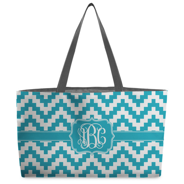 Custom Pixelated Chevron Beach Totes Bag - w/ Black Handles (Personalized)
