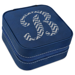 Pixelated Chevron Travel Jewelry Box - Navy Blue Leather (Personalized)