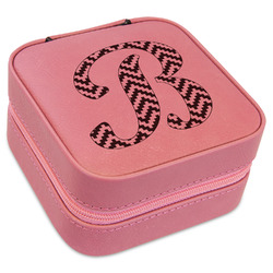 Pixelated Chevron Travel Jewelry Boxes - Pink Leather (Personalized)