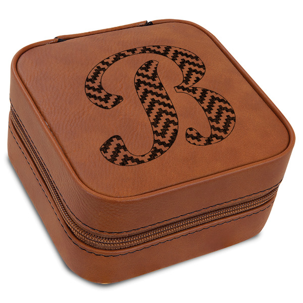 Custom Pixelated Chevron Travel Jewelry Box - Leather (Personalized)