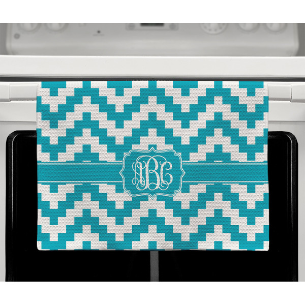 Pixelated Chevron Waffle Weave Towel - Full Color Print - Lifestyle2 Image