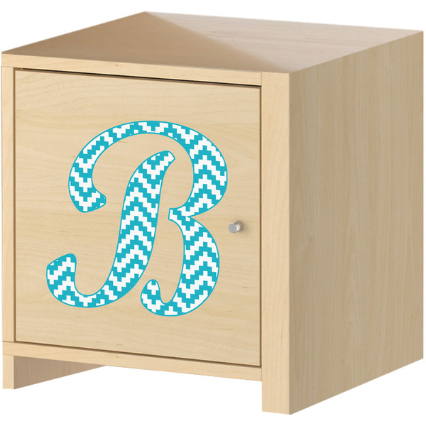 Pixelated Chevron Wall Graphic on Wooden Cabinet