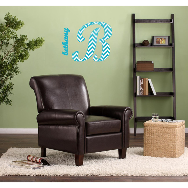 Pixelated Chevron Wall Name & Initial Large on Living Room Wall