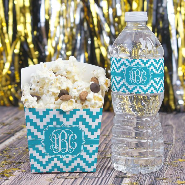 Pixelated Chevron Water Bottle Label - w/ Favor Box
