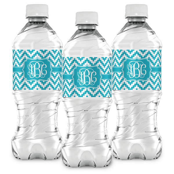 Pixelated Chevron Water Bottle Labels - Front View
