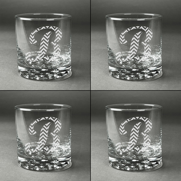 Pixelated Chevron Whiskey Glasses - Set of 4 all Engraved
