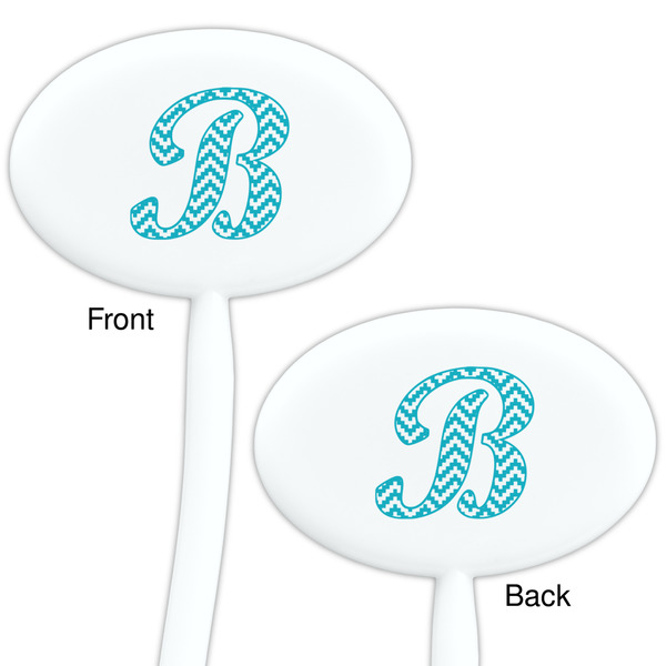 Pixelated Chevron White Plastic 7" Stir Stick - Double Sided - Oval - Front & Back