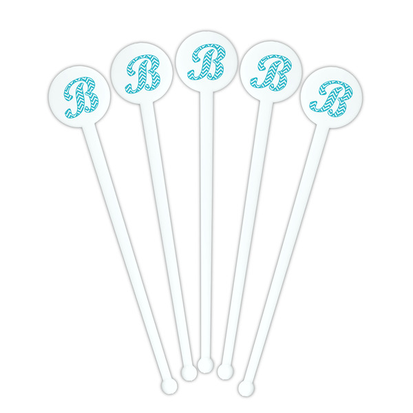 Pixelated Chevron White Plastic 7" Stir Stick - Round - Fan View