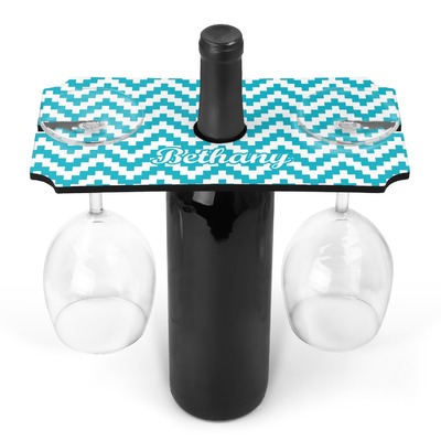 Pixelated Chevron Wine Bottle & Glass Holder (Personalized)