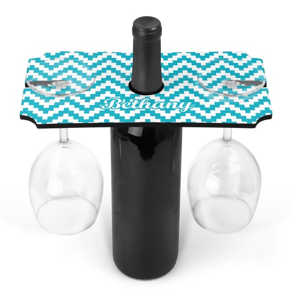 Custom Pixelated Chevron Wine Bottle & Glass Holder (Personalized)