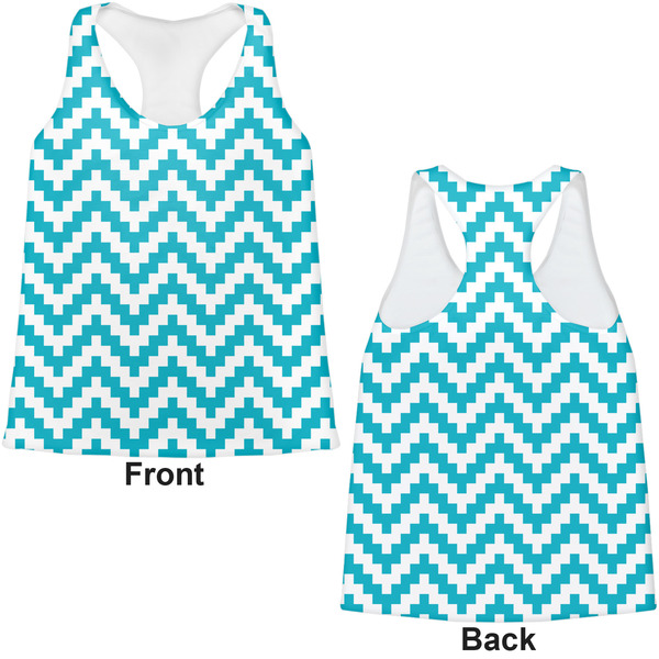Pixelated Chevron Womens Racerback Tank Tops - Medium - Front and Back